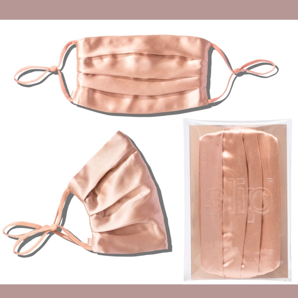 NIB $39 slip [ O/S ]‎ Pure Silk Adult Pleated Face Covering in Rose Gold
